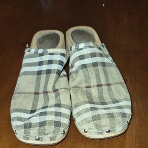 Burberry Plaid Slip-On Mules with Stud Accents